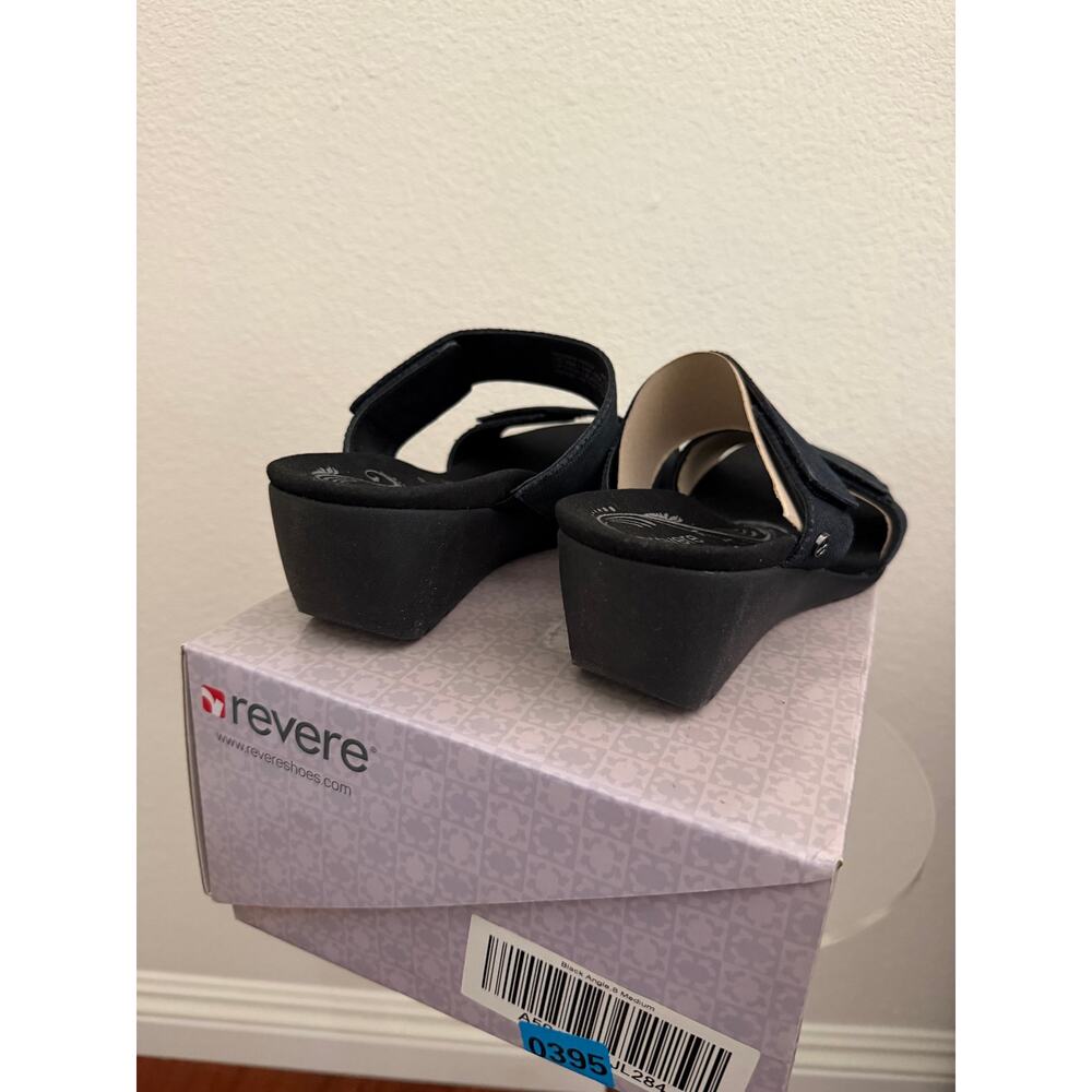 New Revere Sorrento wedge black angle sandals sz 7 - Picture 6 of 7